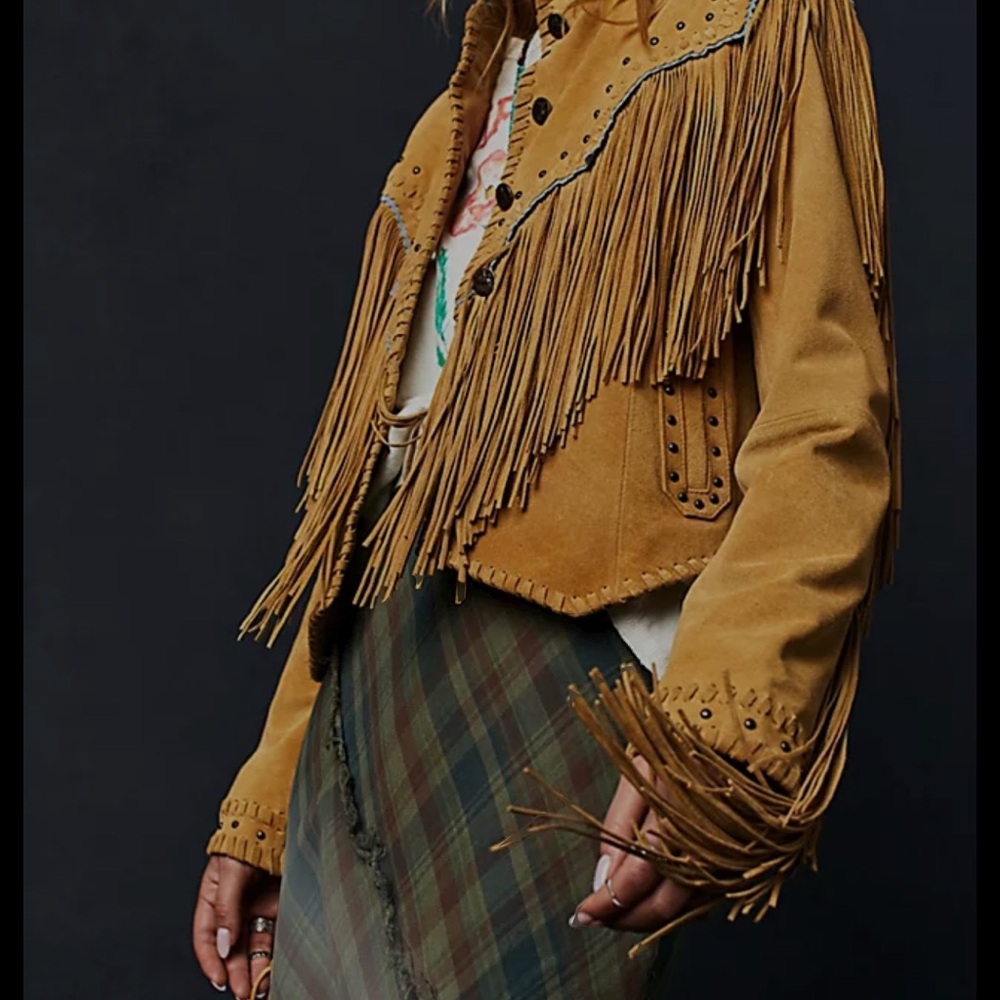 We The Free Tan Leather Fringe Wild Skies Jacket